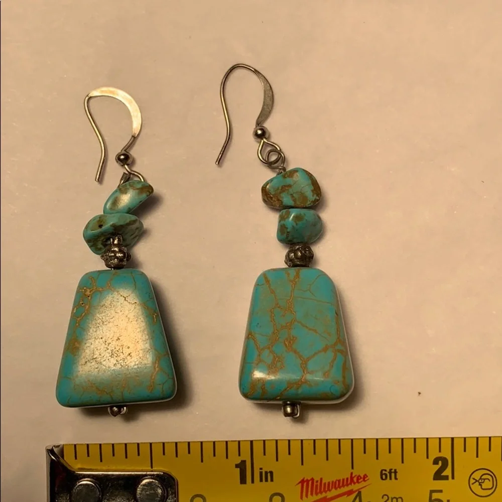 Handmade real turquoise earrings - Picture 7 of 9